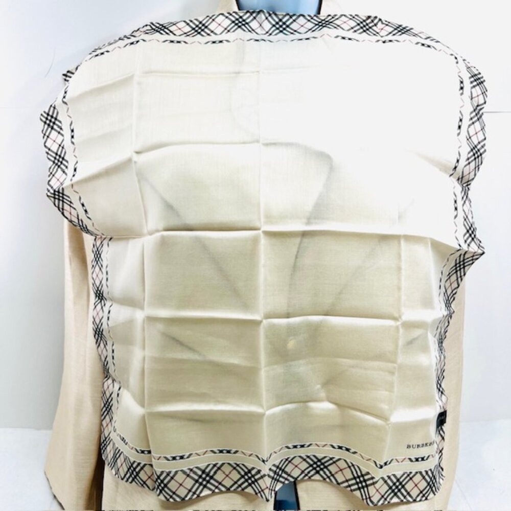New Tag Men/Women Burberrys Miniscarf/handker 23"Cotton/Silk Beige Gray Nova(10 - Picture 9 of 9